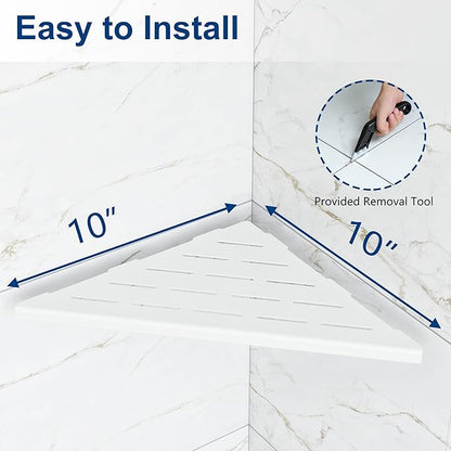Corner Shower Shelves, 10” Recessed Tile Shower Shelf, 304 Stainless Steel Grout in Corner Tile Shower Shelves, No Drilling, Matte White, 2 Pack