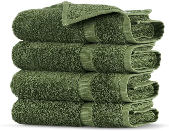 Towel Bazaar Premium Cotton Super Soft and Absorbent Turkish Towels (4-Piece Washcloth, Moss Green)