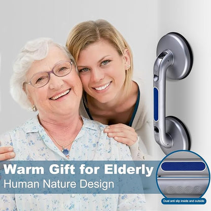 New Shower Handle Shower Grab Bars for Bathtubs and Showers,Strong Hold Suction Cup Grip Grab,Bath Handle for Handicap Elderly Seniors Bathroom Safety Grab Bar（Silver Blue）