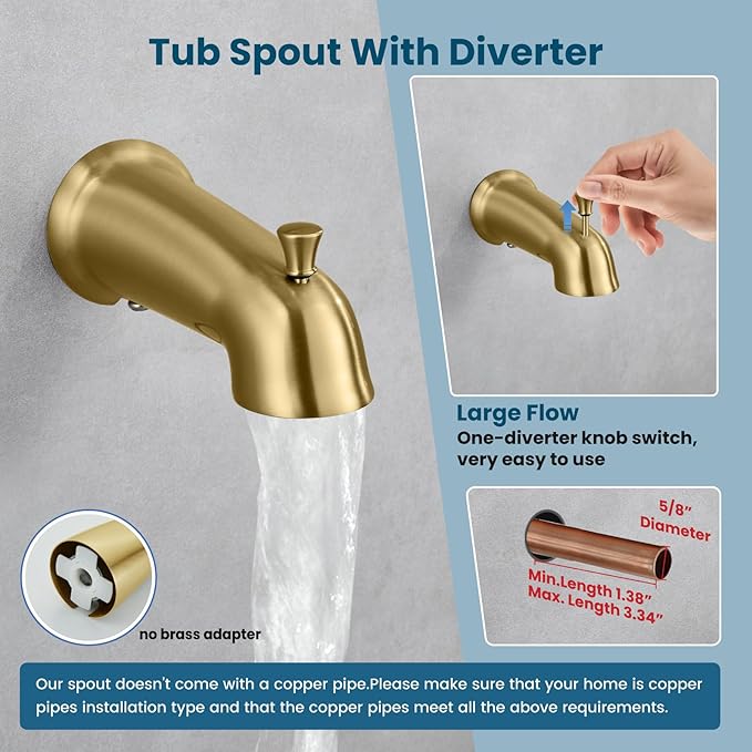 gotonovo Bathroom Shower Head Kit High Pressure Combo System Shower Faucet 6 Modes ABS Handheld Spray Shower Trim Kit Valve Included Shower Head and Handle Set Brushed Gold