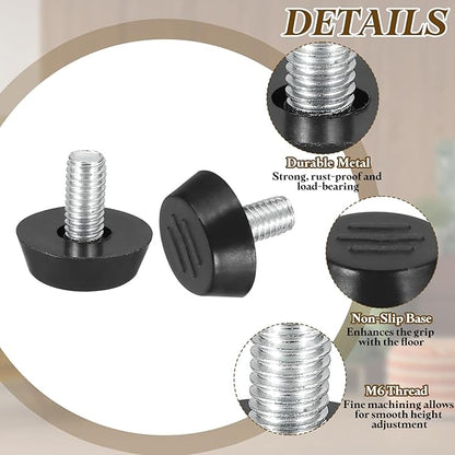 PATIKIL 10 Pcs M6 x 12mm Thread Adjustable Furniture Levelers, Furniture Feet Levelers Screw on Steel Screw in Threaded Leveling Feet Glides for Table Chair Cabinet Patio Legs