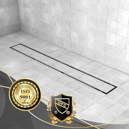 Linear Shower Drain, 18 inch Drain with Tile Insert 2-in-1 Panel, Brushed 304 Stainless Steel Shower Floor Drain, Linear Drain with Hair Strainer and Adjustable Feet