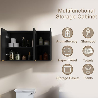 ChooChoo 3 Doors Wall Cabinet Laundry Room, Bathroom Wall Cabinet with Adjustable Shelf, Fluted Wall-Mounted Medicine Cabinet, Storage Cabinet for Kitchen, Garage, Black