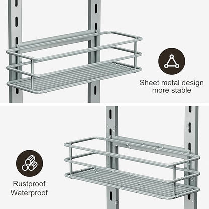 Orimade 4 Tier Adjustable Anti-slip Shower Caddy over Shower Head,Rustproof Bathroom Hanging shower Organizer with 4 Hooks for Razor,No Drilling Shower shelves Storage Rack, Light Grey
