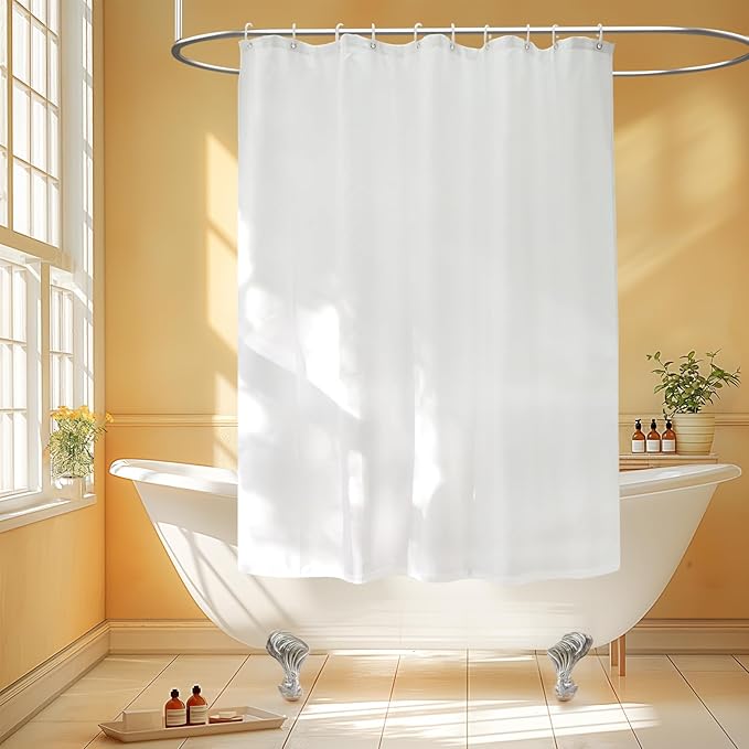 Waterproof Fabric Short Shower Curtain Liner with 3 Weighted Magnets, 60 x 66 inch Washable Cloth Shower Liner Samll for Walkin Tub, White Bathroom Shower Curtain for RV Camper