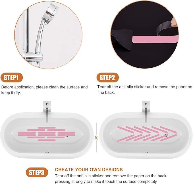 Non-Slip Bathtub Stickers Safety Bathroom Tubs Showers Treads Adhesive Decals Scraper (Pink)
