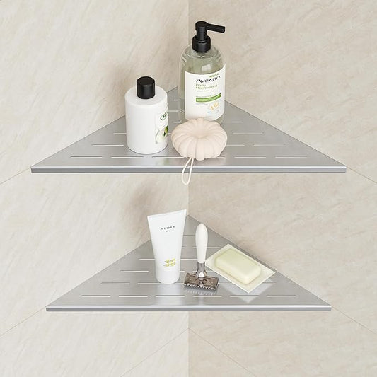 Neodrain 12 Inch Brushed Corner Shelf Set of 2, Floating Corner Shelves for Wall, 304 Stainless Steel Wall Storage Shelves for Bathroom, No Drilling