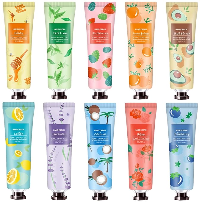 10 Pack Hand Cream for Dry Cracked Hands, Stocking Stuffers for Teen Girls,Christmas Gifts for Women,Teacher Appreciation Gifts, Natural Plant Fragrance Mini Hand Lotion Moisturizing Hand Care Cream