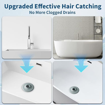 Bathtub Drain Hair Catcher,Tub Shower Drain Hair Trap/Strainer,3PCS Silicone Collapsible Tub Hair Catcher Drain Protector Designed for 1.47" to 1.75'' Regular Drains(Greyish Blue)