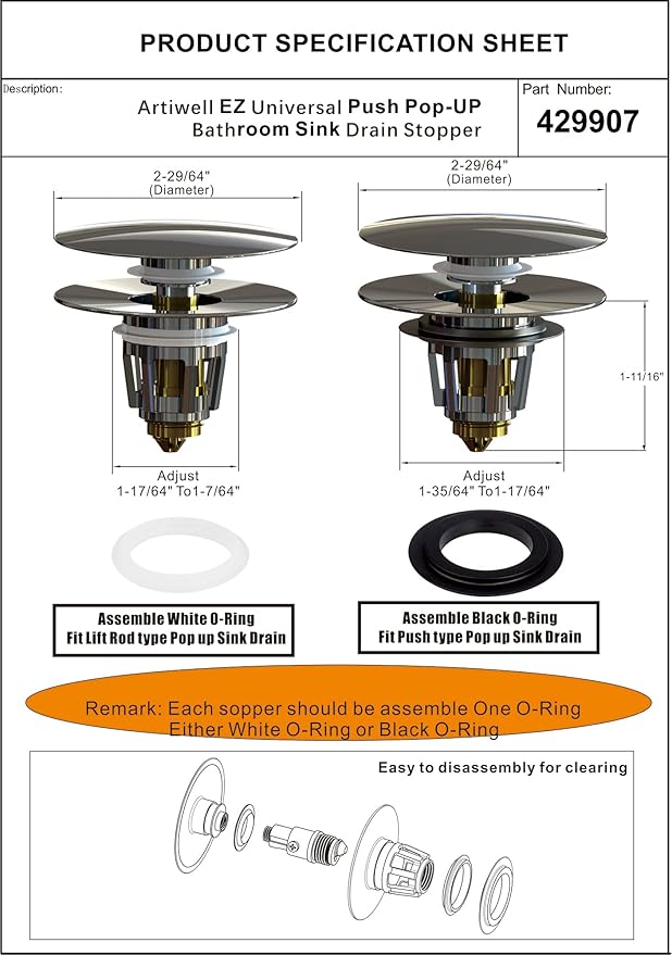 Artiwell Universal Bathroom Sink Drain Stopper, Fits Most Pop-Up Drains for Vessel Sink Lavatory Vanity, Sink Drain Strainer with Detachable Hair Catcher, Tested by Plumber in US (Polished Brass)