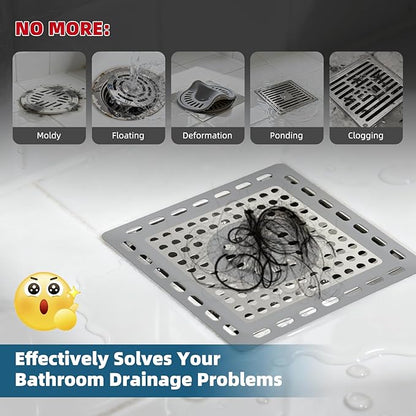 Hibbent 2 Pack Shower Drain Hair Catcher, Shower Drain Cover for Bathroom Floor 4" Drain, Anti-Clogging Bathtub Drain Strainer, Stainless Steel Kitchen Sink Drain Strainer with Handle, Grey
