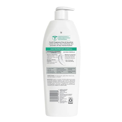Curel Fragrance Free Comforting Body Lotion, Unscented Dry Skin Moisturizer for Sensitive Skin, with Advanced Ceramide Complex, Repairs Moisture Barrier, 20 oz