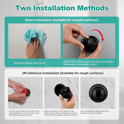 Hibbent Vacuum Suction Cup Shower Head Holder, Removable Showerhead Bracket, Height Adjustable Shower Wand Holder & Wall Mount ABS Plastic Suction Holder for Handheld Shower Head, Matte Black
