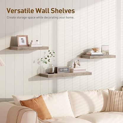 Floating Shelves for Wall, 1.5" Thick Wall Shelf Set of 4 with Invisible Brackets, 15.7L x 7.9W Hanging Shelves Farmhouse Home Decor for Bathroom, Living Room, Bedroom, Greige 4301BJP4BG