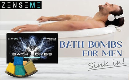 Bath Bombs for Men - Gift Set of 18 Square Shaped Handmade Natural Bath Bombs of 2.5 oz w/Essential Oils, Unique Manly Scents, for Boyfriend, Husband, Father - 18 Pack Square