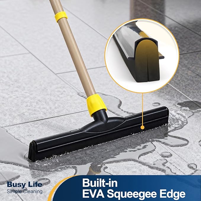 Yocada Floor Squeegee Scrubber Adjustable Telescopic Pole Heavy Duty Household Broom EVA Foam Blade for Garage Courtyard Shower Bathroom Floor Marble Glass Tile Water Foam Cleaning