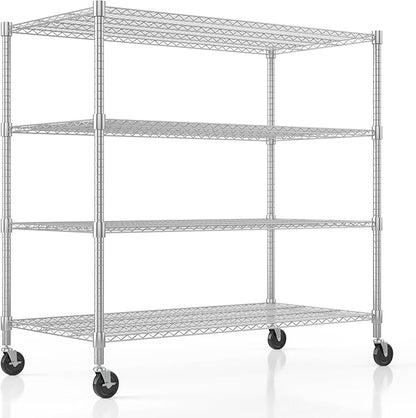 Homdox Heavy Duty Metal Shelves for Storage, 4 Tier Storage Racks and Shelving, Commercial Adjustable Wire Shelving Unit on Wheels, Garage Rack Pantry Shelves Kitchen Shelving, 24"x48"x72", Chrome
