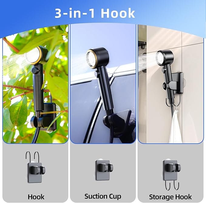 Portable Shower for Camping,8000mAh Rechargeable Camping Shower with 10 Spray Modes,Fahrenheit Display, IPX8 Waterproof Outdoor Camp Pump for Hiking, Travel, Car, Pet, Plants,Surf & Boat Cleaning