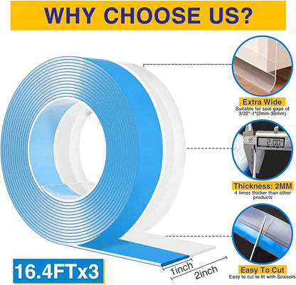 Weather Stripping 49.2FT(L) x 2in(W) Door Draft Stopper Silicone Seal Strip for House and Glass Shower, Door Sweep for Collision and Gaps of Doors and Windows, Weatherproof Soundproof (Transparent)