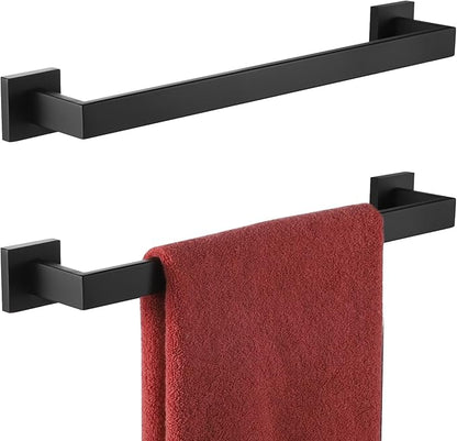 KOKOSIRI 16-Inch Single Towel Bar, Bathroom Kitchen Towel Holder, Wall Mounted SUS304 Stainless Steel Towel Rack 2 Pack, Matte Black, B4003BK-L16-P2