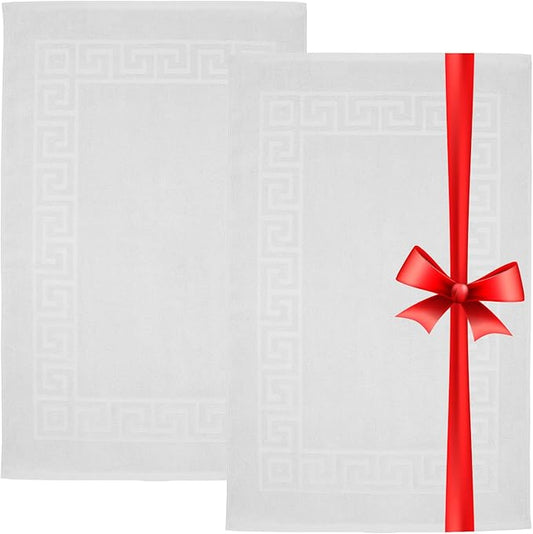 DAN RIVER Greek Cotton Bath Mats Set of 2 – Not a Bathroom Rug, Ultra Soft, Highly Absorbent & Machine Washable Bath Mat Towel for Bathroom Floor Mat – Durable, Quick-Dry, 21x34 Inches, White