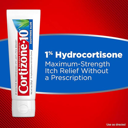 Cortizone 10 Maximum Strength Anti-Itch Cream with Soothing Aloe, 1% Hydrocortisone Creme, 2 oz. (Pack of 2)