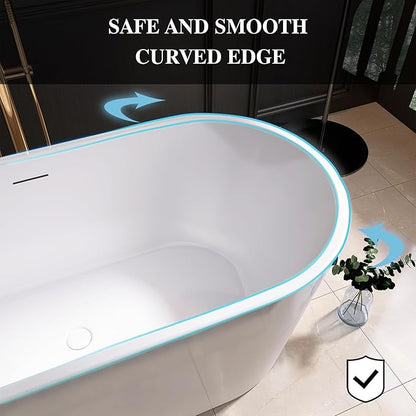59" Acrylic Freestanding Bathtub, Free Standing Tub, Stand Alone Tub, Soaking Tub with Integrated Overflow and Drain, cUPC Certified, Gloss White