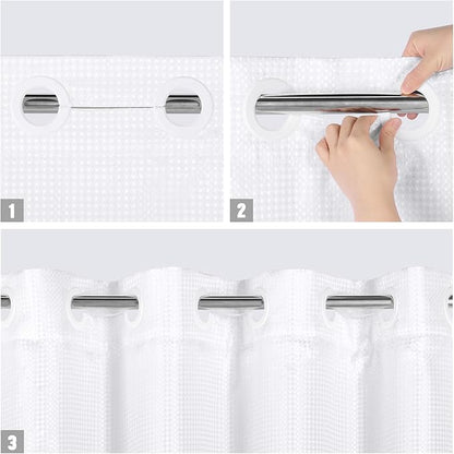 MitoVilla No Hooks Needed Grey Ombre Waffle Shower Curtain Liner Set, Modern Waffle Weave Heavy Duty Fabric Cloth Shower Curtain with Snap-in Liner for Luxury Neutral Hotel Spa Bathroom Decor, 72 x 74