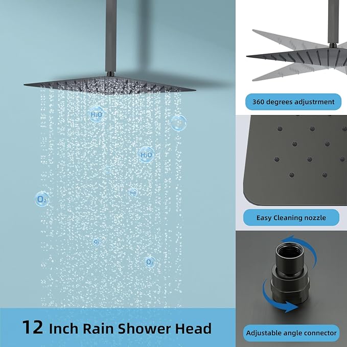 Shower System 12 Inches Rainfall Shower System Shower Head System for Bathroom 3 function shower system set Shower Faucet Rough-in Valve