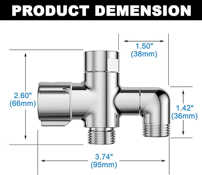 Solid Brass 3 Way Shower Arm Diverter Valve for Handheld Shower Head and Fixed Spray Head, G1/2 Universal Bathroom System Component Replacement Part (Chrome Finish)