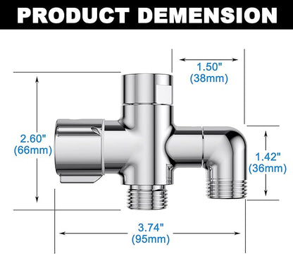 Solid Brass 3 Way Shower Arm Diverter Valve for Handheld Shower Head and Fixed Spray Head, G1/2 Universal Bathroom System Component Replacement Part (Chrome Finish)