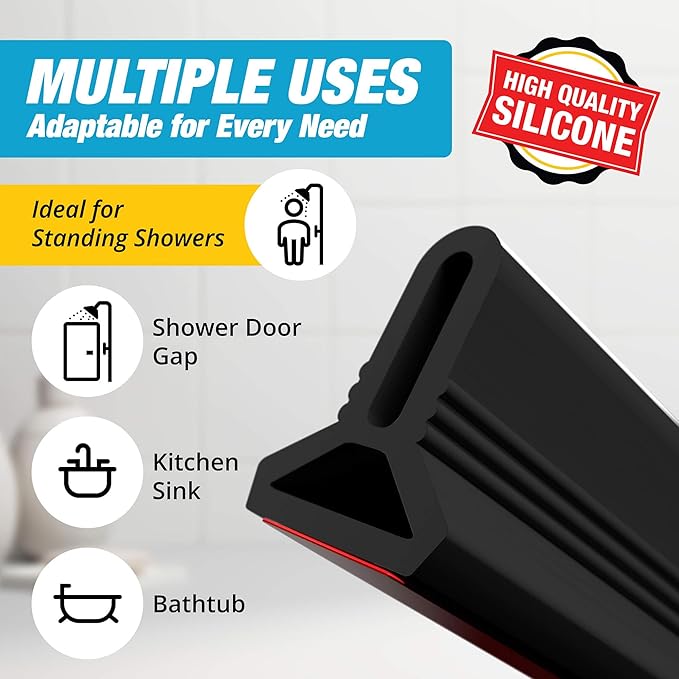 Shower Threshold Water Dam Barrier 39" - Black Collapsible Shower Water Blocker - Shower Guard for Walk in Shower - Water Guard Stopper for Floor - Shower Dam - 1.5" Tall - By Hippo Dam
