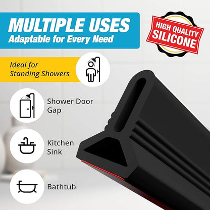 Shower Threshold Water Dam Barrier 39" - Black Collapsible Shower Water Blocker - Shower Guard for Walk in Shower - Water Guard Stopper for Floor - Shower Dam - 1.5" Tall - By Hippo Dam