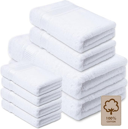 Melissa Linen 8 Piece Turkish Cotton Towel Set, 2 Bath Towel 28 x 55 Inches, 2 Hand Towel 20 x 35 Inches, 4 Fingertip Towel 12 x 18 Inches, White, Absorbent, Quick Dry, Durable and Soft Shower Towel