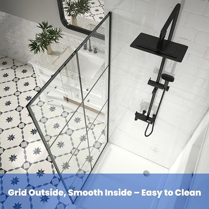 34" W x 72" H Shower Screen, Glass Shower Panel for Walk-in Shower, Fixed Shower Door with 3/8” (10mm) SGCC Tempered Glass, Matte Black