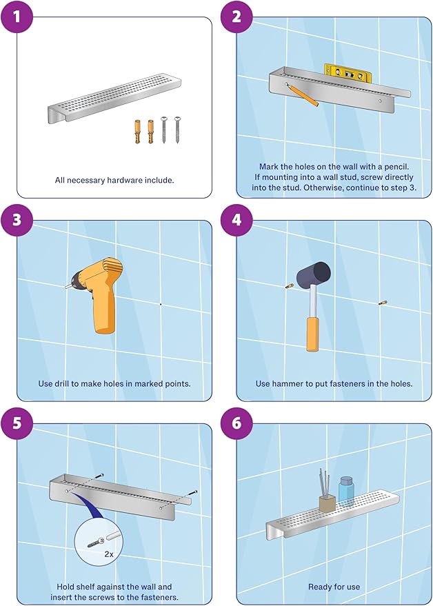SereneDrains Stainless Steel Polished Chrome Shower Shelf for Inside Shower Drill in Wall Mount Small Bathroom Shelf Decor Organizer Rack Caddy Floating (Polished Stainless Steel, 16 Inch)