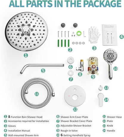 SR SUN RISE Shower Faucet - 10 Inch Multifunctional High Pressure Shower Head System with Handheld Shower Head Fixtures - Valve Included - Polished Chrome