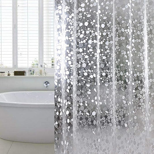 WELTRXE Shower Curtain Liner Waterproof, 8G Thick EVA, Heavy Duty Shower Liner with Magnets, 3D Pebble Bath Curtain for Stall, Bathtubs Bathroom, 72 x 72, 12 Hooks