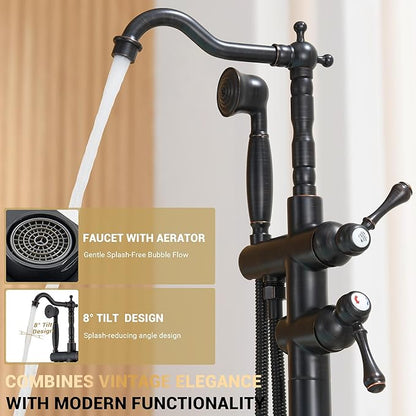 Oil Rubbed Bronze Freestanding Bathtub Faucet Sets Single Handle with 360° Swivel Spout Floor Mount Tub Filler with Handheld Sprayer, Floor Mount Bathtub Faucet, 47.2-Inch, JBTF430-ORB