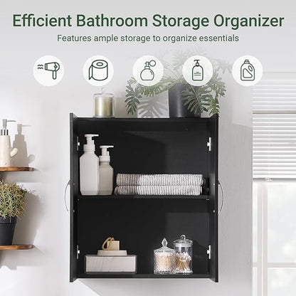 SoBuy Black Bathroom Wall Cabinet, Over The Toilet Storage Cabinet, Small Wall Mounted Medicine Cabinet with Adjustable Shelf, Narrow Floating Cabinet for Laundry Room Kitchen Entryway, BZR200-T-SCH