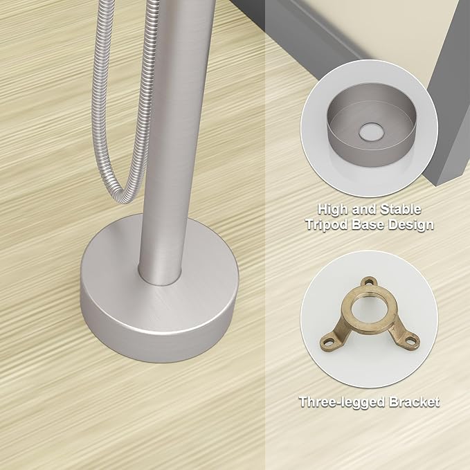 BESy Freestanding Bathtub Faucet Tub Filler Free Standing Floor Mount Stand Brass Bathroom Tub Faucets Sets with 2 Function Hand Sprayer Shower Wand Swivel Spout, Brushed Nickel Finish