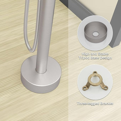 BESy Freestanding Bathtub Faucet Tub Filler Free Standing Floor Mount Stand Brass Bathroom Tub Faucets Sets with 2 Function Hand Sprayer Shower Wand Swivel Spout, Brushed Nickel Finish