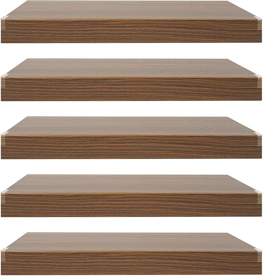 33 Inch Floating Shelves for Wall, 16 Inch Deep Hanging Shelf, Large Display & Storage Shelf for Bathroom, Bedroom, Living Room, Set of 5 (Dark Wood Color, 33 Inch)