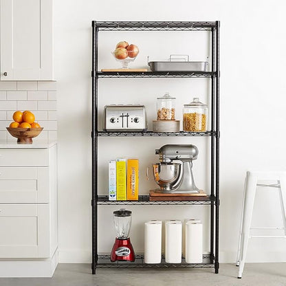 5 Tier Storage Racks Shelving, Heavy Steel Pantry Shelves, Adjustable Wire Shelving Rack, Suitable for Garage, Kitchen, Bathroom, Office, 35" W x 14" D x 71" H, Black