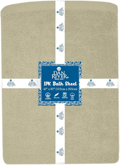 DAN RIVER Pack of 1 Bath Sheet 40x80 Inches, Extra Large Bath Towels, Luxury Quick Dry Cotton Towels - Beige
