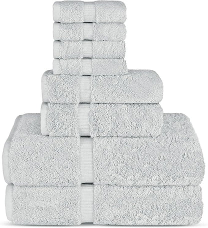 Chakir Turkish Linens Premium Cotton Absorbent Turkish Towels (8-Piece Towel Set, Silver)