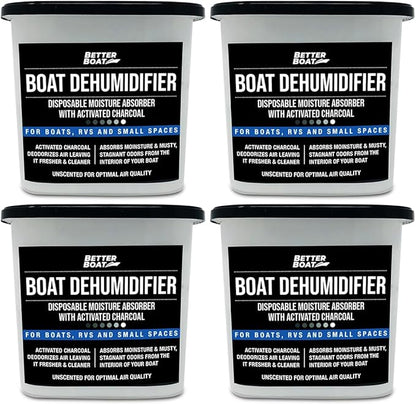 Moisture Absorber and Boat Dehumidifier, Charcoal Odor Remover for Damp Smell and Humidity, Unscented and Fragrance-Free, 4 Pack, Ideal for Basement, Closet, Home, RV, or Boating, No Refill Needed