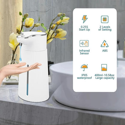 Automatic Liquid Soap Dispenser, 10.5oz/400ML Adjustable Wall Mount Touchless Soap Dispenser Waterproof for Bathroom Kitchen, USB C Rechargeable with Intelligent Infrared Sensor