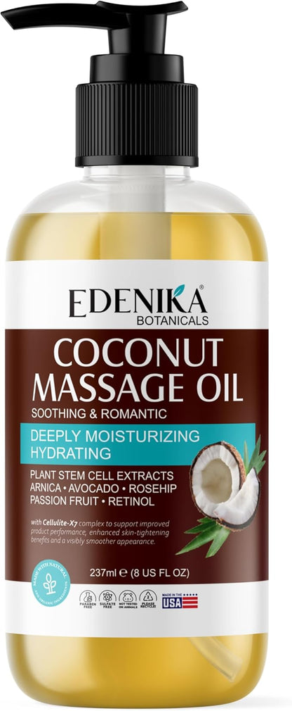 Tropical Coconut Massage Oil for Massage Therapy, Soothing Massage Oil with Coconut & Passion Fruit Oil for Muscle Relaxing, Skin Moisturizing & Hydrating, 8 fl oz