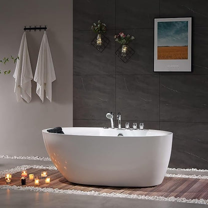 Empava 67 Inch Freestanding Whirlpool Tub -Hydromassage Gracefully Oval Shaped Stand Alone Jetted Bathtub with 7 Hydromassage Nozzles, Boat Shape, Hydromassage, Acrylic,ETL Certified
